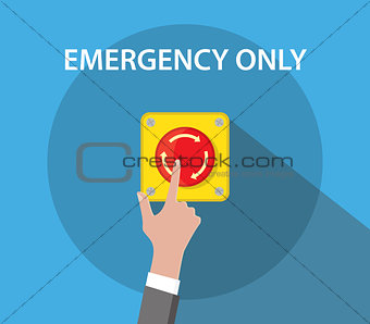 hand push emergency button with red color and flat style vector graphic