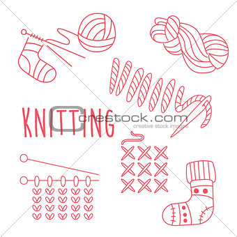 Knitting Related Object Set With Text
