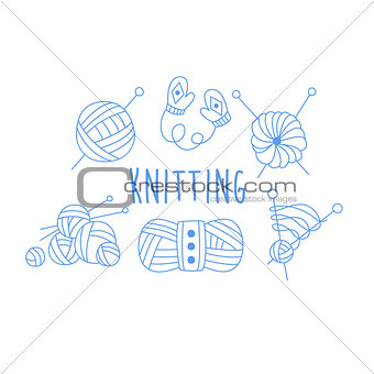 Knitting Related Icon Set With Text