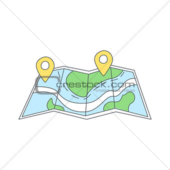 Paper Map With Destination Marked