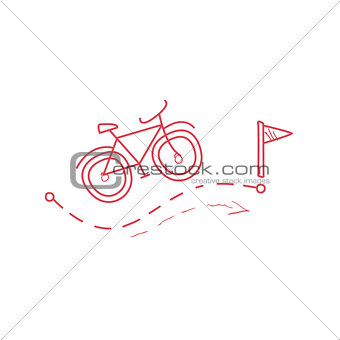 Bicycle With The Route Marked Dotted Line