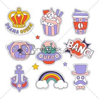 Cupcake, Dog, Rainbow And Others Bright Hipster Stickers