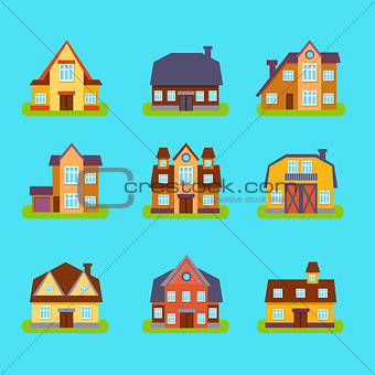 Suburban Real Estate Houses Set