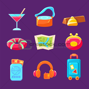 Travel Related Objects Colorful Simplified Icons