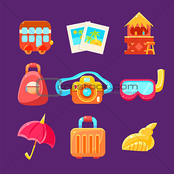 Travelling Related Objects Colorful Simplified Icons