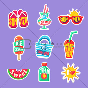 Summer Beach Holidays Stickers With Text Collection