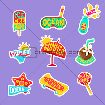 Summer Beach Holidays Stickers With Text Set