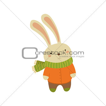 Rabbit In Orange Warm Coat Childish Illustration