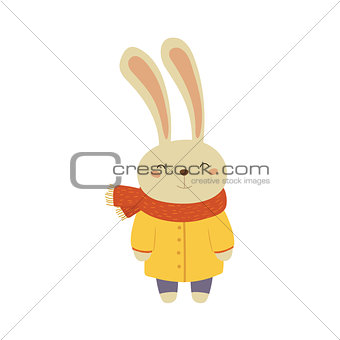 Bunny In Yellow Warm Coat Childish Illustration