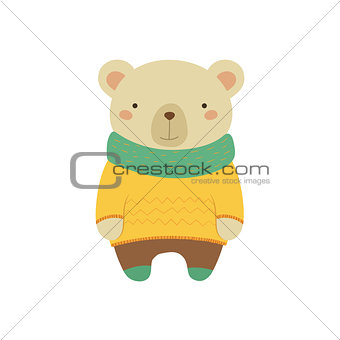 White Bear In Yellow Sweater Childish Illustration