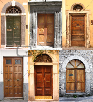 Collage with many different ancient doors