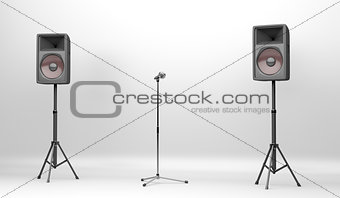 Concert stage with speakers and microphone