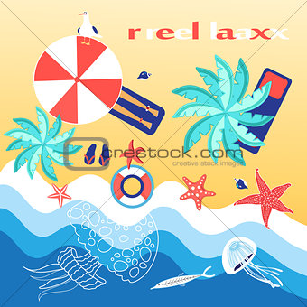 Graphics with a sea coast and beach 