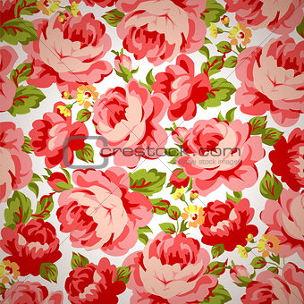 Vintage floral pattern with red roses.