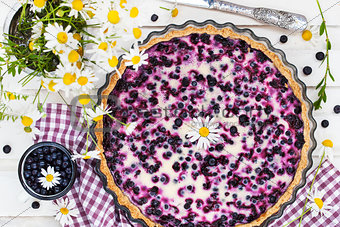 Fresh homemade creamy blueberry tart