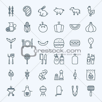 Line Barbecue Party Icons