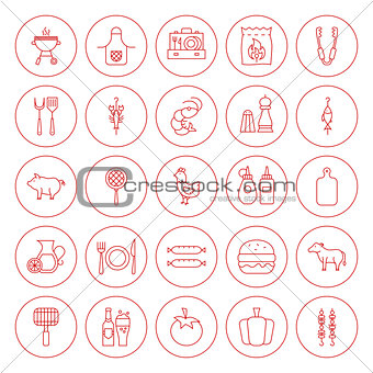 Line Circle BBQ Icons Set