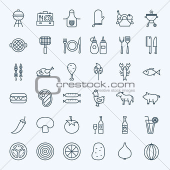 Line Grill Icons Set