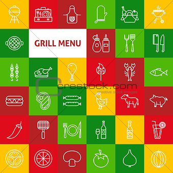 Vector Line Grill Menu Icons