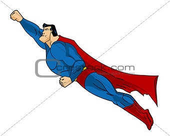 Vector Flying Superhero Illustraation. Icon action cartoon colored style. Comic book element design