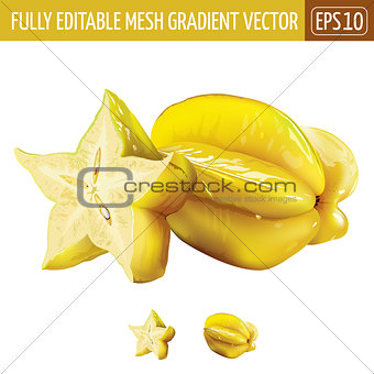 Carambola, starfruit on white background. Vector illustration
