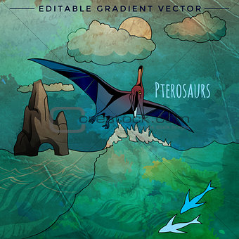 Dinosaur in the habitat. Vector Illustration Of Pterosaur