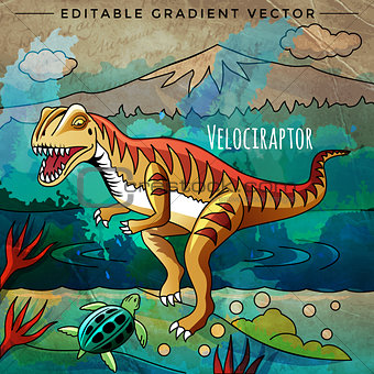 Dinosaur in the habitat. Vector Illustration Of Velociraptor