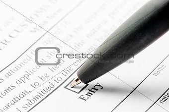 ballpoint pen and declaration form close-up