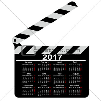 calendar for 2017, movie clapper board. Vector Illustration