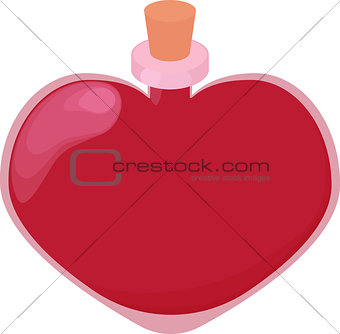 Pink glossy heart shape bottle of love potion.