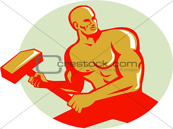 Athlete With Sledgehammer Training Oval Retro