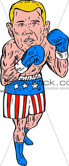 Boxer Pose USA Flag Etching