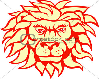 Angry Lion Big Cat Head Retro