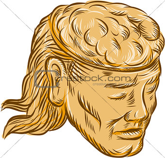 Man Open Head Brain Etching