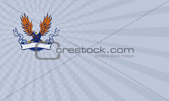 Business card Bald Eagle Swooping Spread Wings Scroll Retro