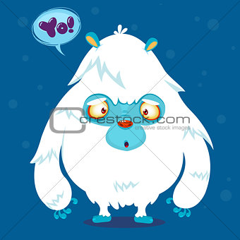 Happy cartoon yeti monster. Halloween vector monster bigfoot with white fur
