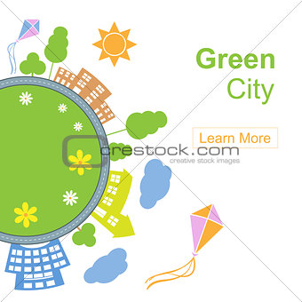 City around circle with building and road. Vector illustration isolated on white