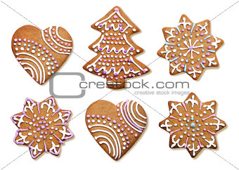 Decorated Christmas gingerbread cookies isolated