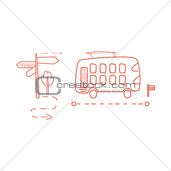 Double Decked Bus With The Dotted Line Route