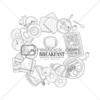 Breakfast Food Framing The Text Hand Drawn Realistic Sketch