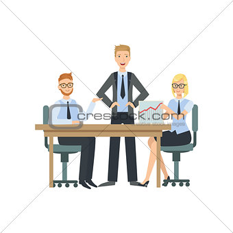 Managers Sitting Behind The Desk Presenting The Plan Teamwork Illustration