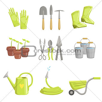 Gardening Equipment Set Of Icons