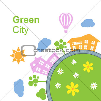 City around circle with building and road. Vector illustration isolated on white