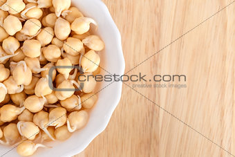 germinated chickpeas in a white bowl