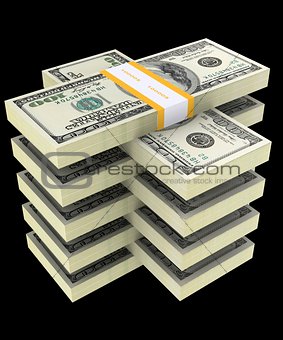 bundle of dollars on a black background 3D illustration