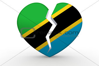 Broken white heart shape with Tanzania flag