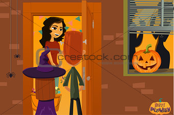 Halloween party. Children collect candy. Night of the Dead. Trick or Treat. October 31