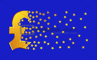 Pound Sterling Sign Falling Apart To Gold Stars Over Blue Background