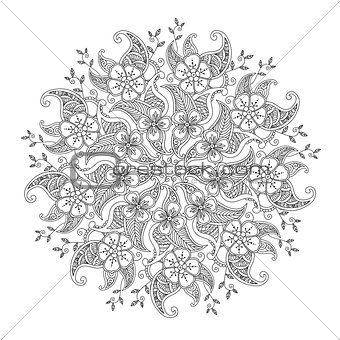 Monochrome Mendie Mandala with flowers and leaves