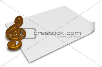 clef symbol on blank white paper sheet - 3d rendering
